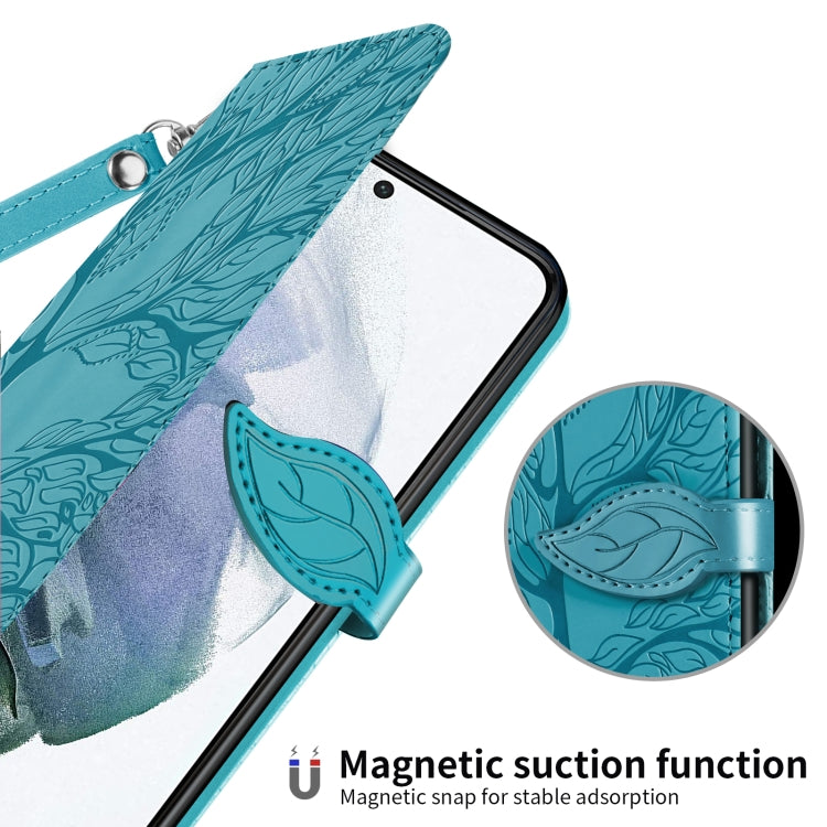 For Samsung Galaxy S21 5G Life of Tree Embossing Pattern Horizontal Flip Leather Case with Holder & Card Slot & Wallet & Photo Frame & Lanyard(Lake Blue) - Galaxy S21 5G Cases by buy2fix | Online Shopping UK | buy2fix