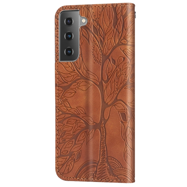 For Samsung Galaxy S21 5G Life of Tree Embossing Pattern Horizontal Flip Leather Case with Holder & Card Slot & Wallet & Photo Frame & Lanyard(Brown) - Galaxy S21 5G Cases by buy2fix | Online Shopping UK | buy2fix