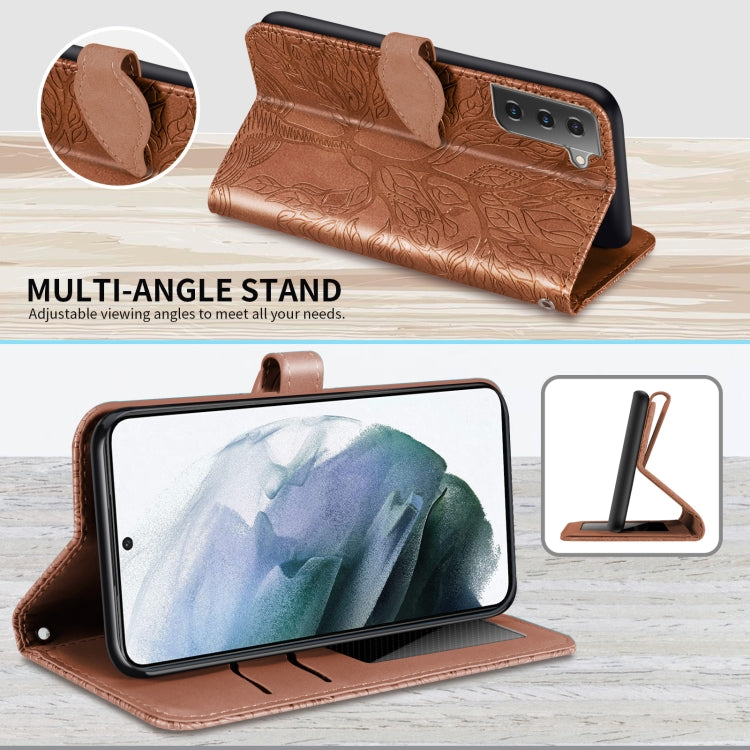For Samsung Galaxy S21 5G Life of Tree Embossing Pattern Horizontal Flip Leather Case with Holder & Card Slot & Wallet & Photo Frame & Lanyard(Brown) - Galaxy S21 5G Cases by buy2fix | Online Shopping UK | buy2fix