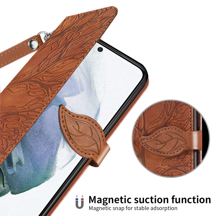For Samsung Galaxy S21 5G Life of Tree Embossing Pattern Horizontal Flip Leather Case with Holder & Card Slot & Wallet & Photo Frame & Lanyard(Brown) - Galaxy S21 5G Cases by buy2fix | Online Shopping UK | buy2fix