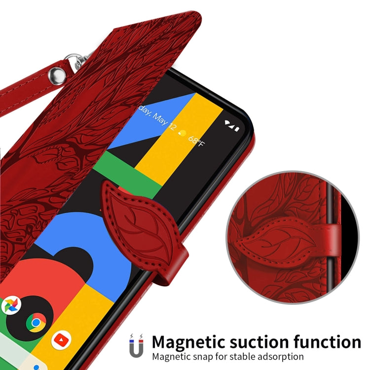 For Google Pixel 4a Life of Tree Embossing Pattern Horizontal Flip Leather Case with Holder & Card Slot & Wallet & Photo Frame & Lanyard(Red) by buy2fix