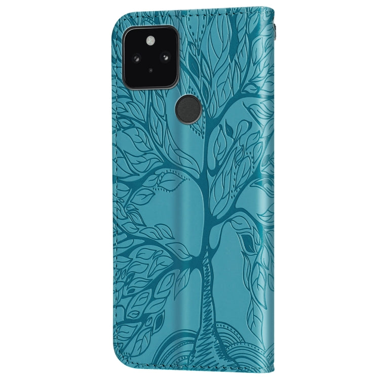 For Google Pixel 5 Life of Tree Embossing Pattern Horizontal Flip Leather Case with Holder & Card Slot & Wallet & Photo Frame & Lanyard(Blue) - Google Cases by buy2fix | Online Shopping UK | buy2fix
