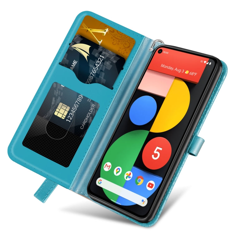 For Google Pixel 5 Life of Tree Embossing Pattern Horizontal Flip Leather Case with Holder & Card Slot & Wallet & Photo Frame & Lanyard(Blue) - Google Cases by buy2fix | Online Shopping UK | buy2fix