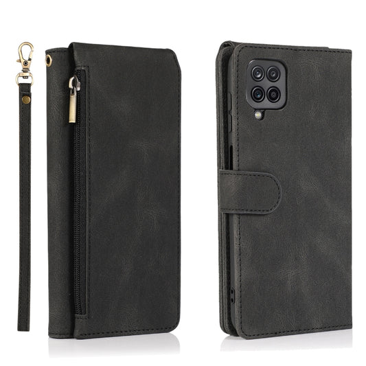 For Samsung Galaxy A12 Skin-feel Crazy Horse Texture Zipper Wallet Bag Horizontal Flip Leather Case with Holder & Card Slots & Wallet & Lanyard(Black) by buy2fix