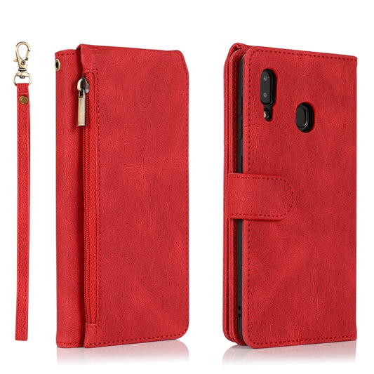 For Samsung Galaxy A20 / A30 Skin-feel Crazy Horse Texture Zipper Wallet Bag Horizontal Flip Leather Case with Holder & Card Slots & Wallet & Lanyard(Red) by buy2fix