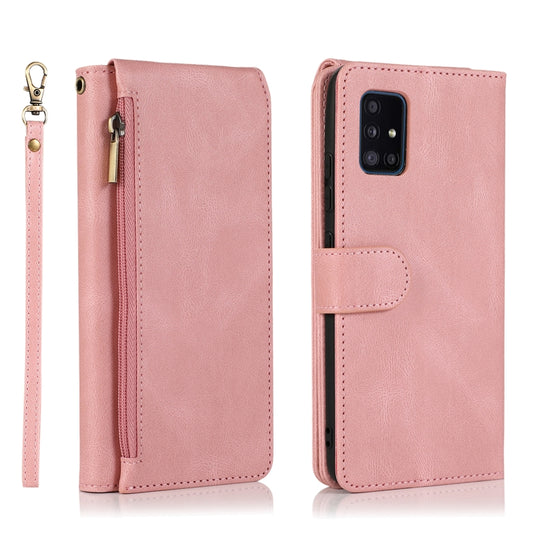 For Samsung Galaxy A51 5G Skin-feel Crazy Horse Texture Zipper Wallet Bag Horizontal Flip Leather Case with Holder & Card Slots & Wallet & Lanyard(Rose Gold) by buy2fix