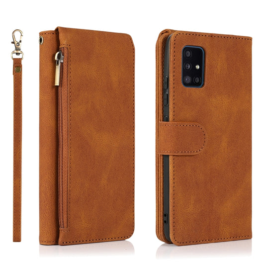 For Samsung Galaxy A51 5G Skin-feel Crazy Horse Texture Zipper Wallet Bag Horizontal Flip Leather Case with Holder & Card Slots & Wallet & Lanyard(Brown) by buy2fix