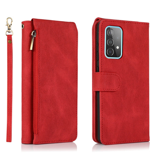 For Samsung Galaxy A52 5G Skin-feel Crazy Horse Texture Zipper Wallet Bag Horizontal Flip Leather Case with Holder & Card Slots & Wallet & Lanyard(Red) by buy2fix