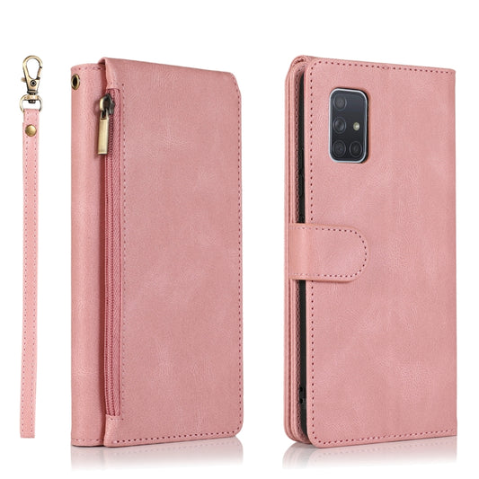 For Samsung Galaxy A71 5G Skin-feel Crazy Horse Texture Zipper Wallet Bag Horizontal Flip Leather Case with Holder & Card Slots & Wallet & Lanyard(Rose Gold) by buy2fix