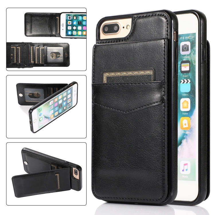 Solid Color PC + TPU Protective Case with Holder & Card Slots For iPhone 8 Plus / 7 Plus(Black) - More iPhone Cases by buy2fix | Online Shopping UK | buy2fix