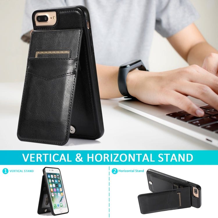 Solid Color PC + TPU Protective Case with Holder & Card Slots For iPhone 8 Plus / 7 Plus(Black) - More iPhone Cases by buy2fix | Online Shopping UK | buy2fix