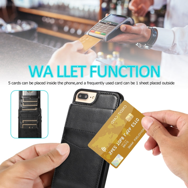 Solid Color PC + TPU Protective Case with Holder & Card Slots For iPhone 8 Plus / 7 Plus(Black) - More iPhone Cases by buy2fix | Online Shopping UK | buy2fix