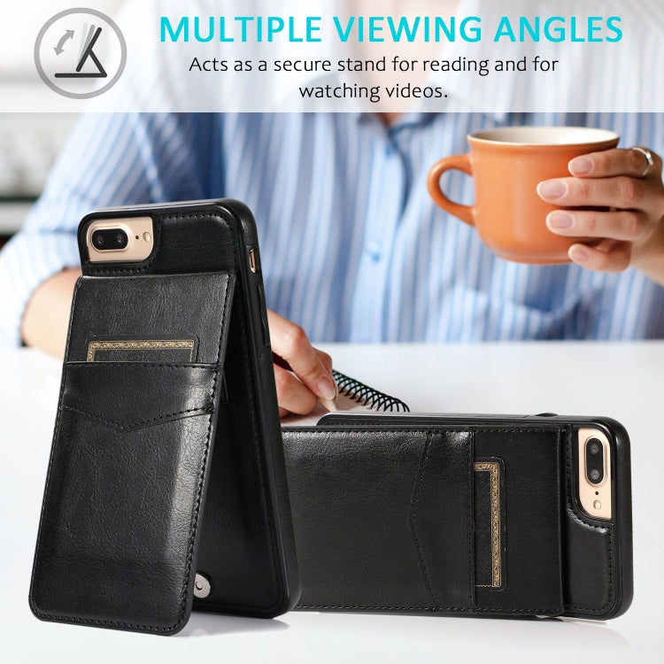 Solid Color PC + TPU Protective Case with Holder & Card Slots For iPhone 8 Plus / 7 Plus(Black) - More iPhone Cases by buy2fix | Online Shopping UK | buy2fix