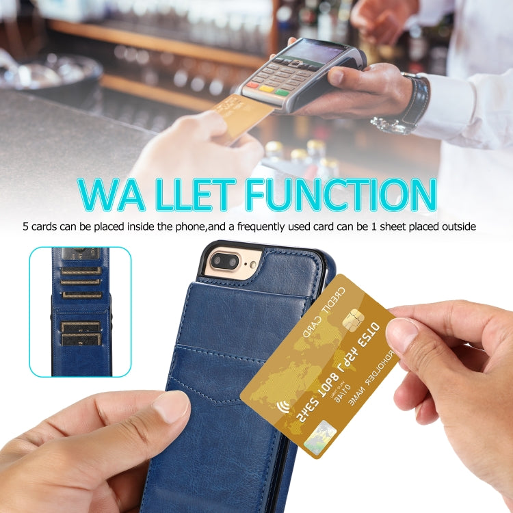 Solid Color PC + TPU Protective Case with Holder & Card Slots For iPhone 8 Plus / 7 Plus(Blue) - More iPhone Cases by buy2fix | Online Shopping UK | buy2fix
