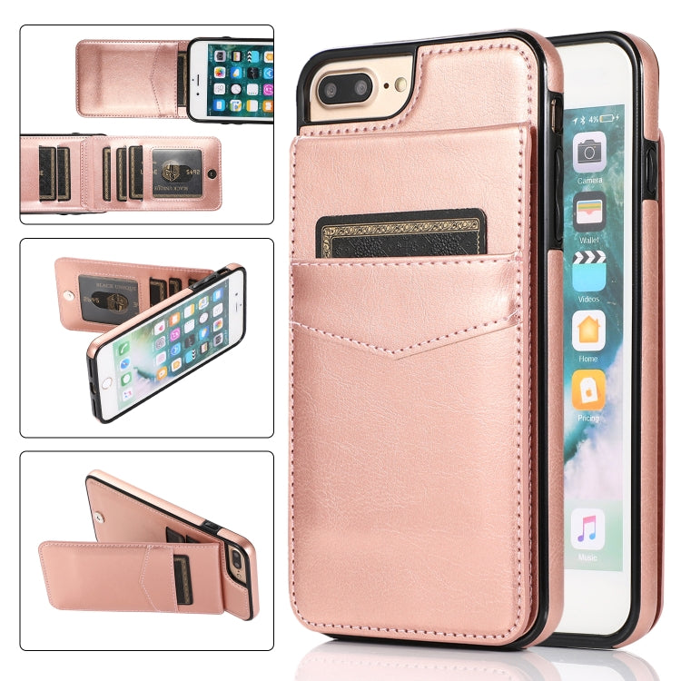 Solid Color PC + TPU Protective Case with Holder & Card Slots For iPhone 8 Plus / 7 Plus(Rose Gold) - More iPhone Cases by buy2fix | Online Shopping UK | buy2fix