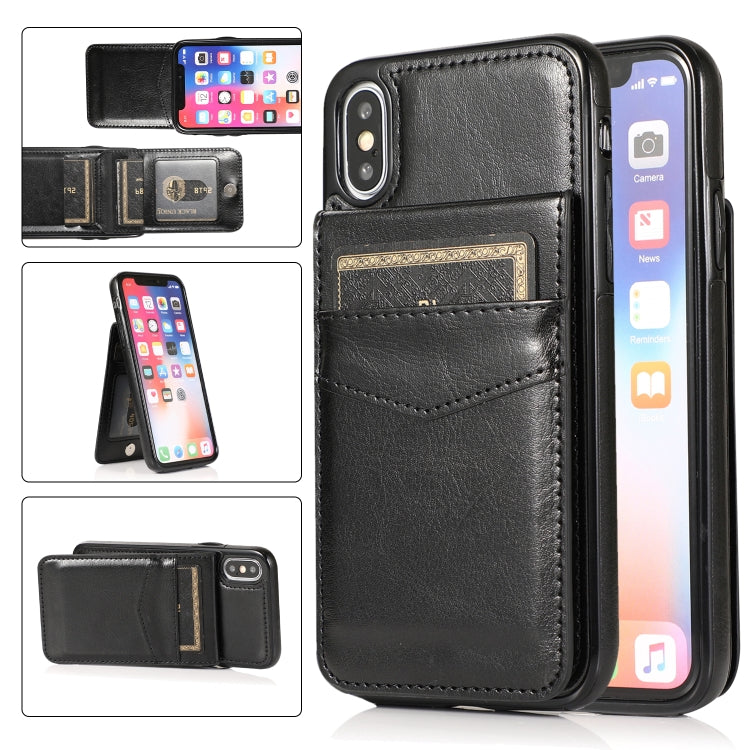 For iPhone X / XS Solid Color PC + TPU Protective Case with Holder & Card Slots(Black) - More iPhone Cases by buy2fix | Online Shopping UK | buy2fix
