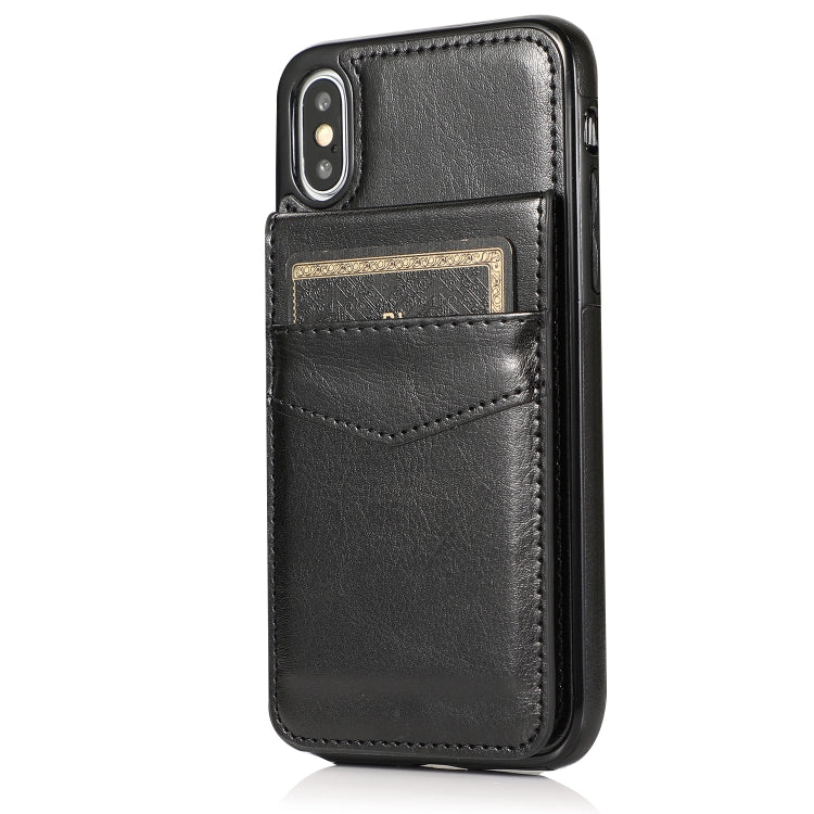 For iPhone X / XS Solid Color PC + TPU Protective Case with Holder & Card Slots(Black) - More iPhone Cases by buy2fix | Online Shopping UK | buy2fix
