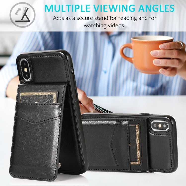 For iPhone X / XS Solid Color PC + TPU Protective Case with Holder & Card Slots(Black) - More iPhone Cases by buy2fix | Online Shopping UK | buy2fix