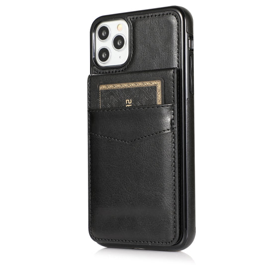 For iPhone 11 Solid Color PC + TPU Protective Case with Holder & Card Slots (Black) by buy2fix