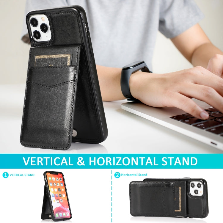 For iPhone 11 Solid Color PC + TPU Protective Case with Holder & Card Slots (Black) - iPhone 11 Cases by buy2fix | Online Shopping UK | buy2fix