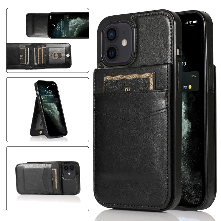 For iPhone 12 mini Solid Color PC + TPU Protective Case with Holder & Card Slots (Black) - iPhone 12 mini Cases by buy2fix | Online Shopping UK | buy2fix