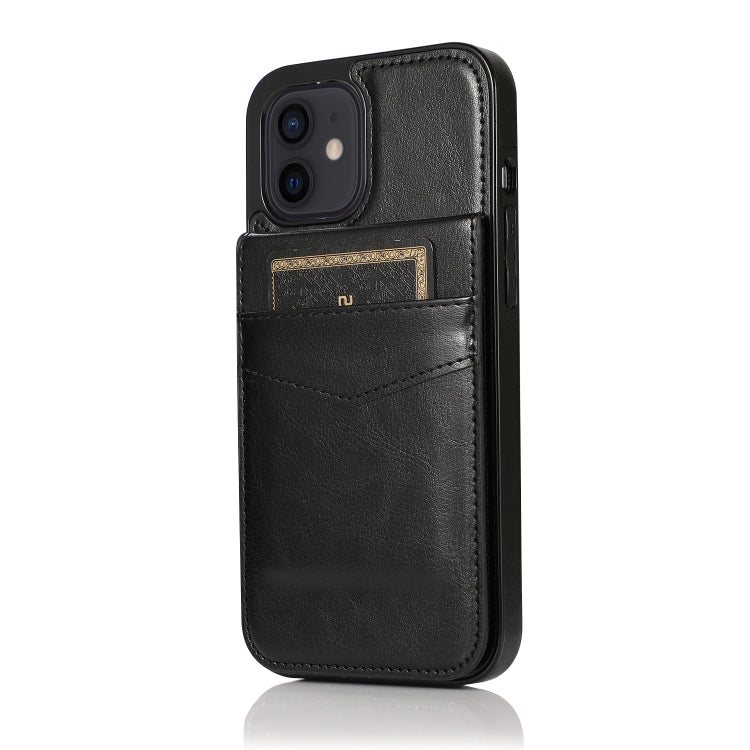 For iPhone 12 mini Solid Color PC + TPU Protective Case with Holder & Card Slots (Black) - iPhone 12 mini Cases by buy2fix | Online Shopping UK | buy2fix