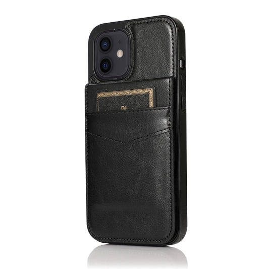 For iPhone 12 mini Solid Color PC + TPU Protective Case with Holder & Card Slots (Black) by buy2fix