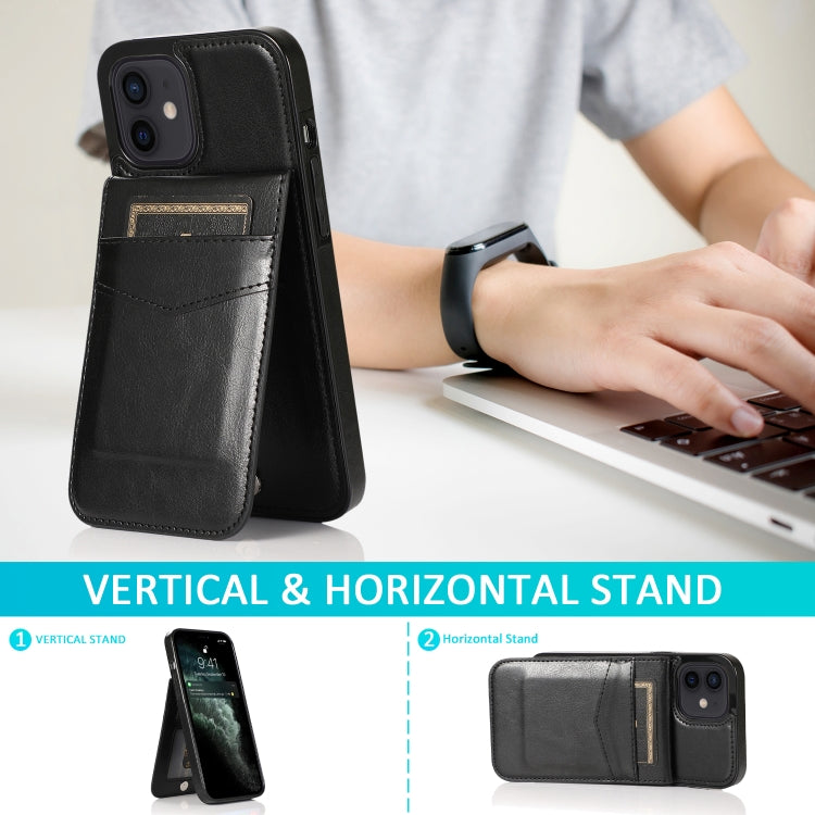 For iPhone 12 mini Solid Color PC + TPU Protective Case with Holder & Card Slots (Black) - iPhone 12 mini Cases by buy2fix | Online Shopping UK | buy2fix