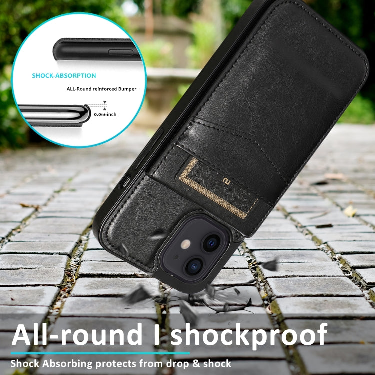 For iPhone 12 mini Solid Color PC + TPU Protective Case with Holder & Card Slots (Black) - iPhone 12 mini Cases by buy2fix | Online Shopping UK | buy2fix