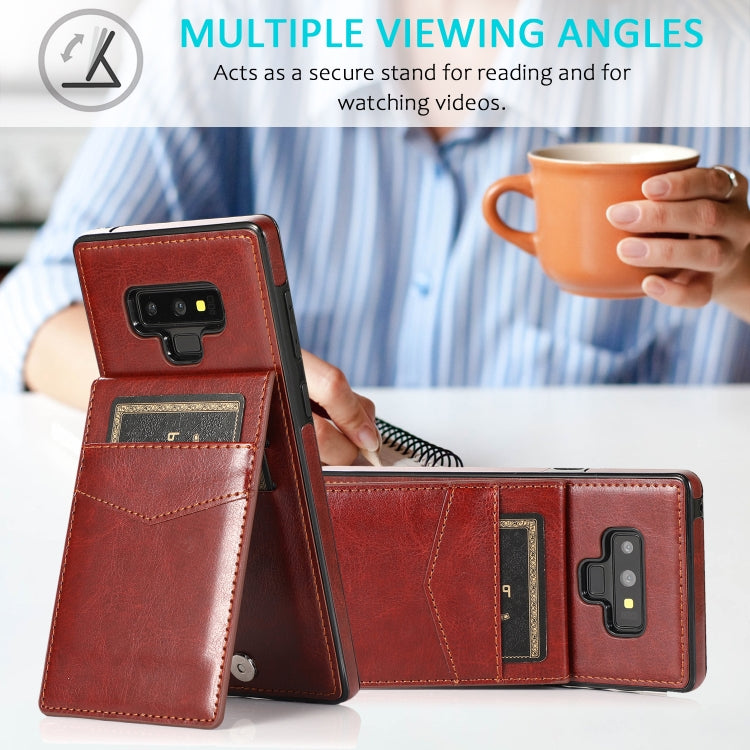 For Samsung Galaxy Note9 Solid Color PC + TPU Protective Case with Holder & Card Slots(Brown) by buy2fix