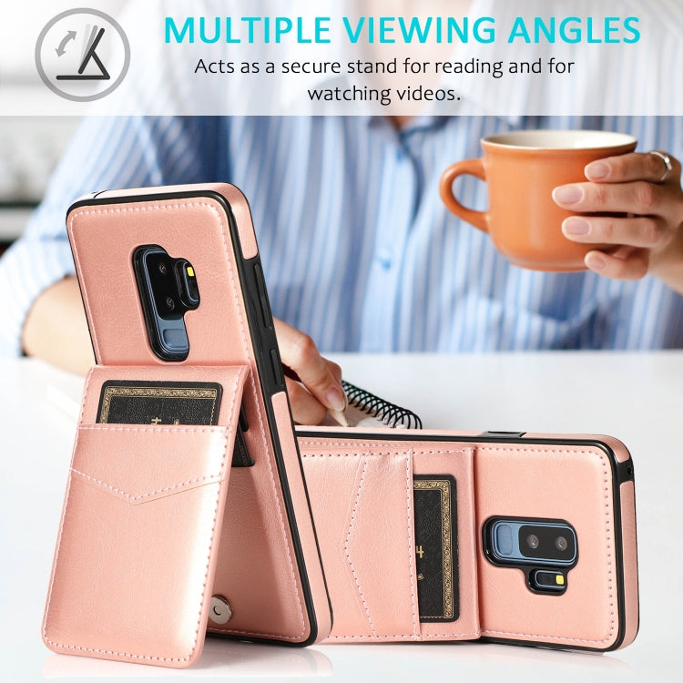 For Samsung Galaxy S9 Plus Solid Color PC + TPU Protective Case with Holder & Card Slots(Rose Gold) by buy2fix