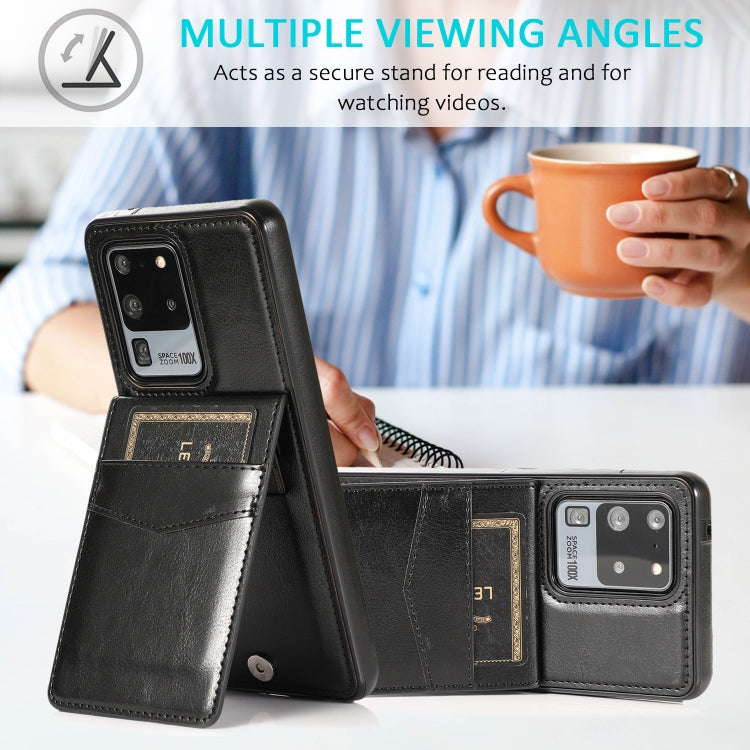 For Samsung Galaxy S20 Ultra Solid Color PC + TPU Protective Case with Holder & Card Slots(Black) by buy2fix