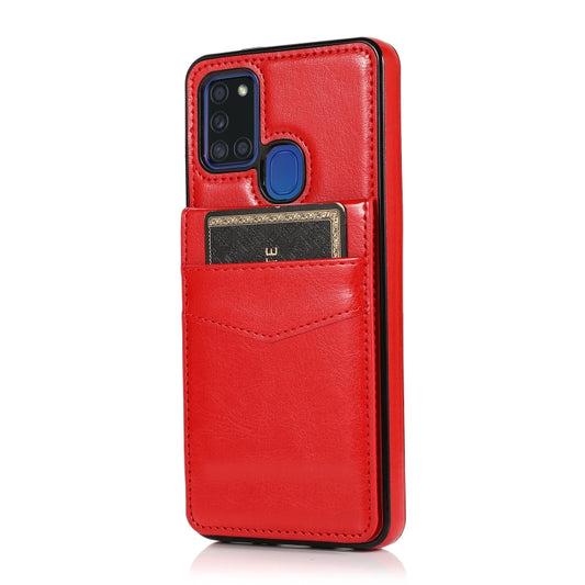 For Samsung Galaxy A21s Solid Color PC + TPU Protective Case with Holder & Card Slots(Red) by buy2fix