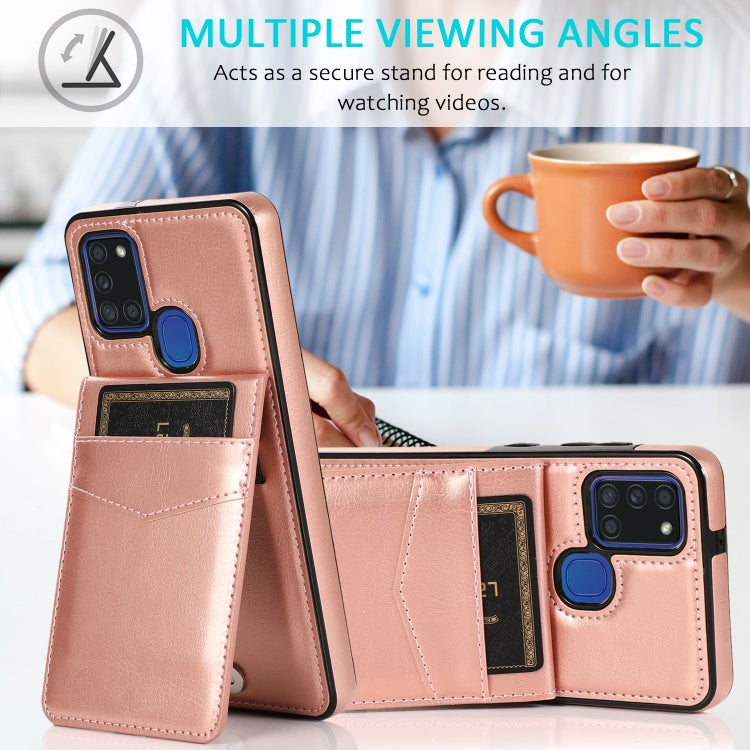 For Samsung Galaxy A21s Solid Color PC + TPU Protective Case with Holder & Card Slots(Rose Gold) by buy2fix