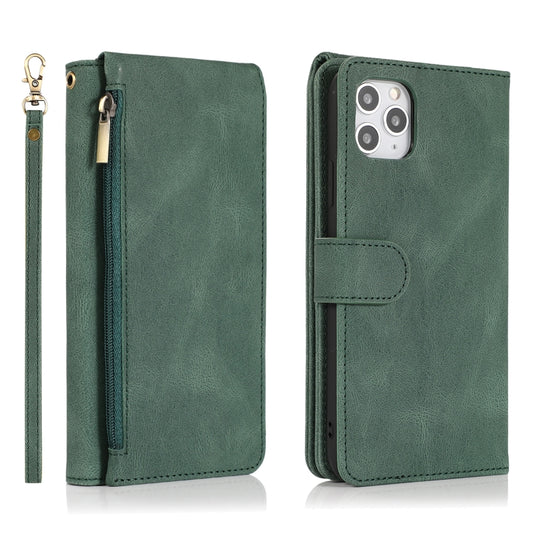For iPhone 11 Skin-feel Crazy Horse Texture Zipper Wallet Bag Horizontal Flip Leather Case with Holder & Card Slots & Wallet & Lanyard (Dark Green) by buy2fix