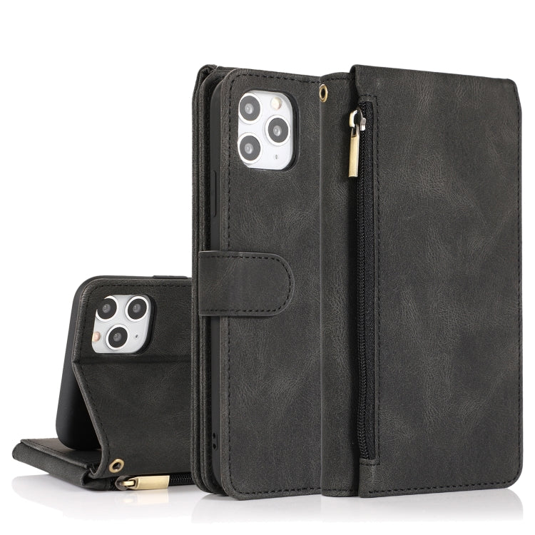 For iPhone 11 Pro Max Skin-feel Crazy Horse Texture Zipper Wallet Bag Horizontal Flip Leather Case with Holder & Card Slots & Wallet & Lanyard (Black) - iPhone 11 Pro Max Cases by buy2fix | Online Shopping UK | buy2fix
