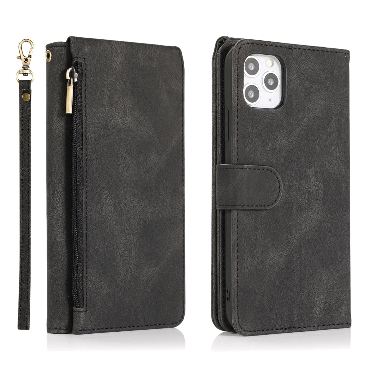For iPhone 11 Pro Max Skin-feel Crazy Horse Texture Zipper Wallet Bag Horizontal Flip Leather Case with Holder & Card Slots & Wallet & Lanyard (Black) - iPhone 11 Pro Max Cases by buy2fix | Online Shopping UK | buy2fix