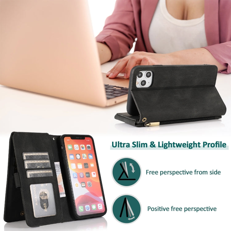 For iPhone 11 Pro Max Skin-feel Crazy Horse Texture Zipper Wallet Bag Horizontal Flip Leather Case with Holder & Card Slots & Wallet & Lanyard (Black) - iPhone 11 Pro Max Cases by buy2fix | Online Shopping UK | buy2fix