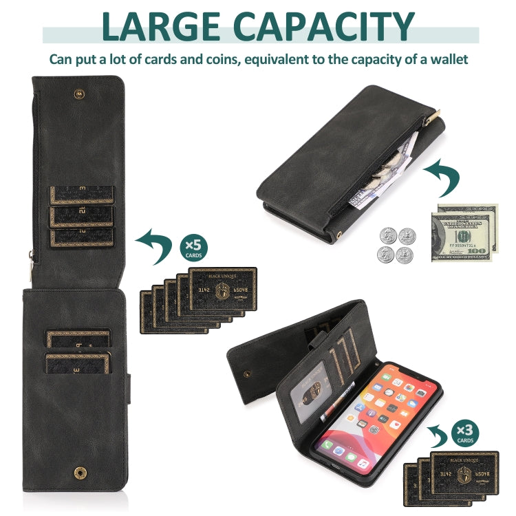For iPhone 11 Pro Max Skin-feel Crazy Horse Texture Zipper Wallet Bag Horizontal Flip Leather Case with Holder & Card Slots & Wallet & Lanyard (Black) - iPhone 11 Pro Max Cases by buy2fix | Online Shopping UK | buy2fix