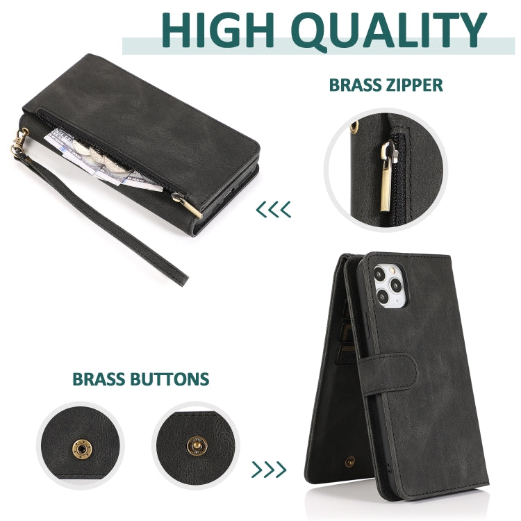 For iPhone 11 Pro Max Skin-feel Crazy Horse Texture Zipper Wallet Bag Horizontal Flip Leather Case with Holder & Card Slots & Wallet & Lanyard (Black) - iPhone 11 Pro Max Cases by buy2fix | Online Shopping UK | buy2fix