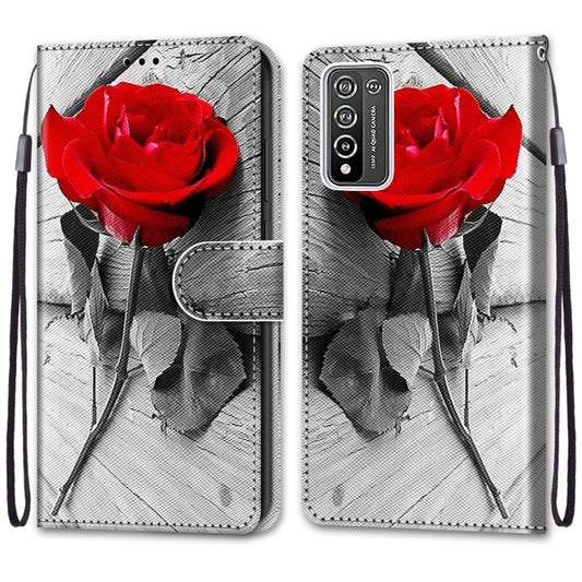 For Honor 10X Lite Coloured Drawing Cross Texture Horizontal Flip PU Leather Case with Holder & Card Slots & Wallet & Lanyard(Wood Red Rose) by buy2fix