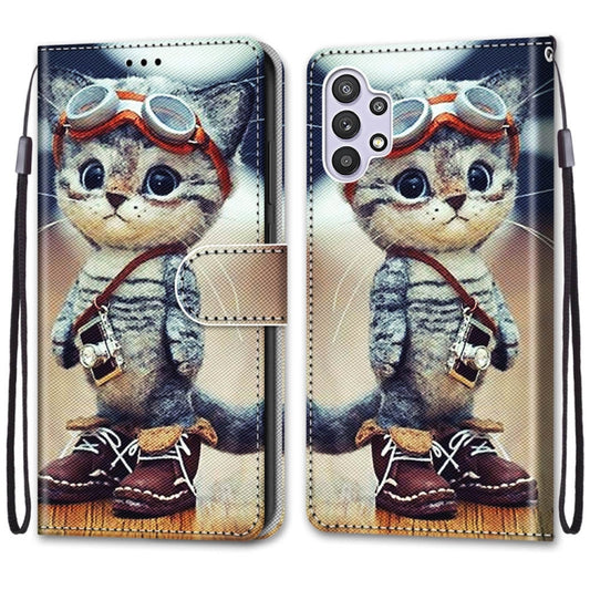 For Samsung Galaxy A32 5G Coloured Drawing Cross Texture Horizontal Flip PU Leather Case with Holder & Card Slots & Wallet & Lanyard(Leather Shoes Cat) by buy2fix