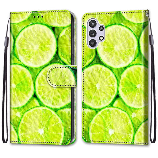 For Samsung Galaxy A32 5G Coloured Drawing Cross Texture Horizontal Flip PU Leather Case with Holder & Card Slots & Wallet & Lanyard(Green Lemon) by buy2fix