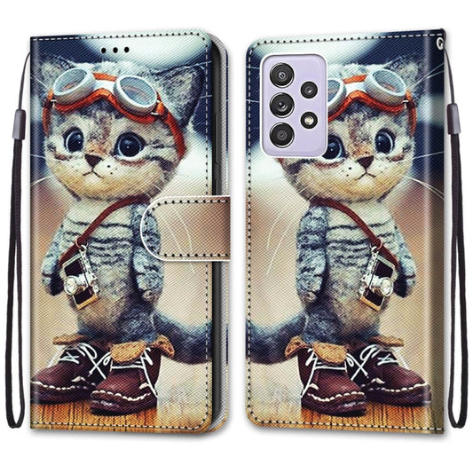 For Samsung Galaxy A52 5G Coloured Drawing Cross Texture Horizontal Flip PU Leather Case with Holder & Card Slots & Wallet & Lanyard(Leather Shoes Cat) by buy2fix