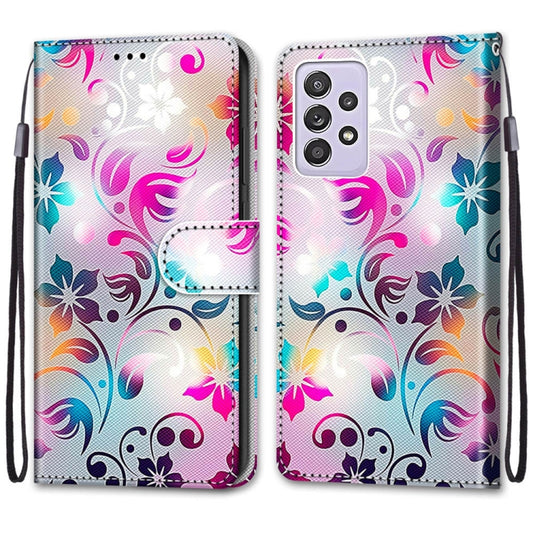 For Samsung Galaxy A52 5G Coloured Drawing Cross Texture Horizontal Flip PU Leather Case with Holder & Card Slots & Wallet & Lanyard(Gradient Colorful Flower) by buy2fix