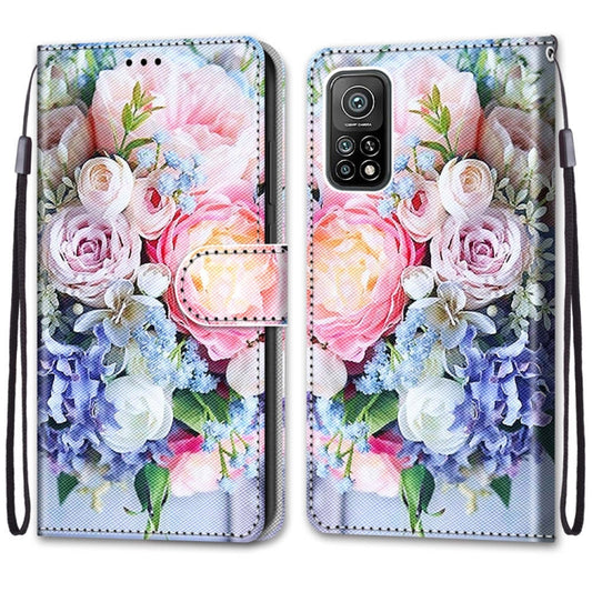 For Xiaomi Mi 10T Pro / 10T / K30s Coloured Drawing Cross Texture Horizontal Flip PU Leather Case with Holder & Card Slots & Wallet & Lanyard(Light Pink Bouquet) by buy2fix