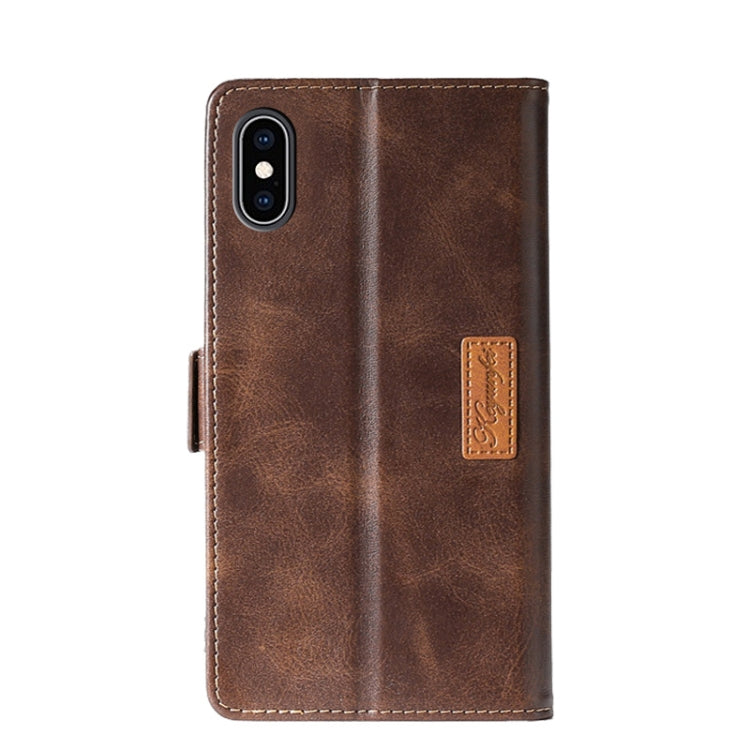 For iPhone X / XS Retro Texture Contrast Color Side Buckle Horizontal Flip Leather Case with Holder & Card Slots & Wallet(Brown) - More iPhone Cases by buy2fix | Online Shopping UK | buy2fix