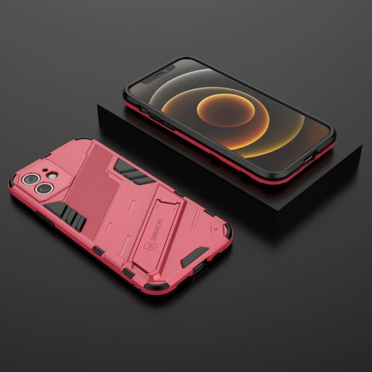 For iPhone 12 Punk Armor 2 in 1 PC + TPU Shockproof Case with Invisible Holder(Light Red) by buy2fix