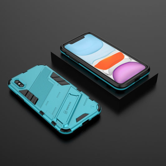 For iPhone XR Punk Armor 2 in 1 PC + TPU Shockproof Case with Invisible Holder(Blue) by buy2fix