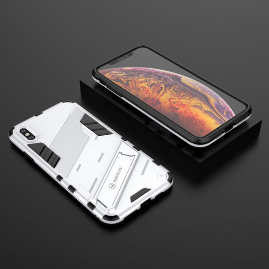 For iPhone XS Max Punk Armor 2 in 1 PC + TPU Shockproof Case with Invisible Holder(White) by buy2fix